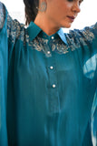 Persian blue cord set hand work