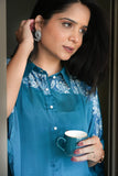 Persian blue cord set hand work
