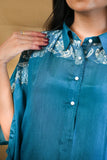 Persian blue cord set hand work