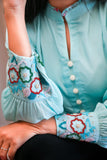Sky blue top hand work