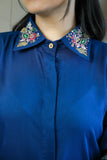 Dark blue shirt hand work