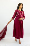 APNAसा Cherry Red Anarkali Set