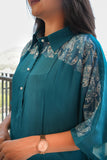 Persian blue cord set hand work