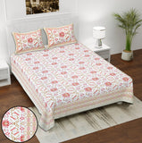 Pink Zari Bloom Printed Cotton Bedsheet