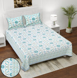 Blue Ikat Blossom Printed Bedsheet