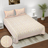 Beige Blossom Ikat Printed Bedsheet