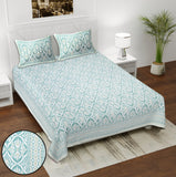 Teal Blossom Ikat Cotton Bedsheet