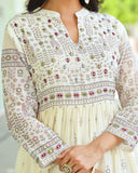 APNASA WOMEN FLORAL PRINTED WITH MIRROR WORK COTTON FIT AND FLARE MAXI DRESS