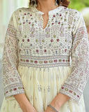 APNASA WOMEN FLORAL PRINTED WITH MIRROR WORK COTTON FIT AND FLARE MAXI DRESS