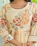 WOMEN FLORAL PRINTED WITH ZARI WORK COTTON FIT AND FLARE MAXI DRESS