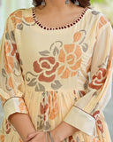 WOMEN FLORAL PRINTED WITH ZARI WORK COTTON FIT AND FLARE MAXI DRESS