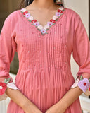 WOMEN PINK PINTEX THREAD EMBROIDERY KURTA SET