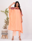 APNAसा Peach Musline Cord Set With Patch Work