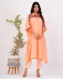 APNAसा Peach Musline Cord Set With Patch Work