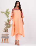 APNAसा Peach Musline Cord Set With Patch Work