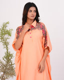 APNAसा Peach Musline Cord Set With Patch Work