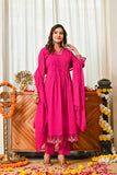 APNASA Pink Blossom Embroidered Kurta Set with Dupatta
