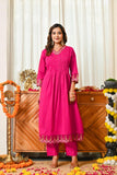 APNASA Pink Blossom Embroidered Kurta Set with Dupatta