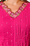 APNASA Pink Blossom Embroidered Kurta Set with Dupatta