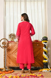 APNASA Pink Blossom Embroidered Kurta Set with Dupatta