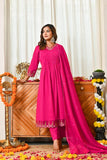 APNASA Pink Blossom Embroidered Kurta Set with Dupatta