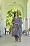 APNASA Moonlit Grey Embroidered Cotton Kurta Set