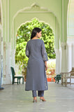 APNASA Moonlit Grey Embroidered Cotton Kurta Set