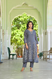 APNASA Moonlit Grey Embroidered Cotton Kurta Set