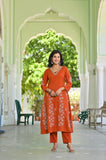 Rust Royale Floral Embroidered Kurta Set