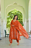 Rust Royale Floral Embroidered Kurta Set