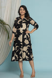 Black Bloom Printed Midi Dress