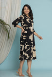Black Bloom Printed Midi Dress