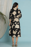 Black Bloom Printed Midi Dress