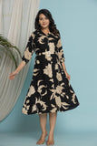 Black Bloom Printed Midi Dress