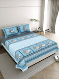 Royal Blue Blossom Printed Bedsheet with Pillow Covers