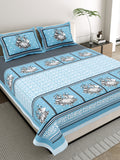 Royal Blue Blossom Printed Bedsheet with Pillow Covers