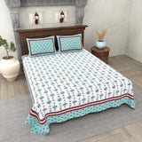 Aqua Bloom Vine Printed Bedsheet