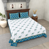 Teal Camel Jaipuri Printed Bedsheet