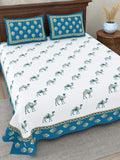 Teal Camel Jaipuri Printed Bedsheet