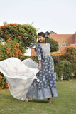 MANUKUNJ BLUE AND WHITE COTTON SHARARA DRESS