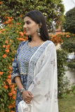 MANUKUNJ BLUE AND WHITE COTTON SHARARA DRESS