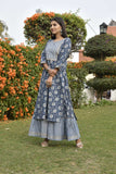 MANUKUNJ BLUE AND WHITE COTTON SHARARA DRESS