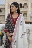 MANUKUNJ BLACK AND MAHROON KURTA SET