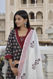 MANUKUNJ BLACK AND MAHROON KURTA SET