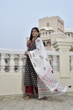 MANUKUNJ BLACK AND MAHROON KURTA SET