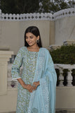 MANUKUNJ CORAL BLUE COTTON SUIT SET