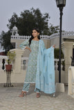 MANUKUNJ CORAL BLUE COTTON SUIT SET